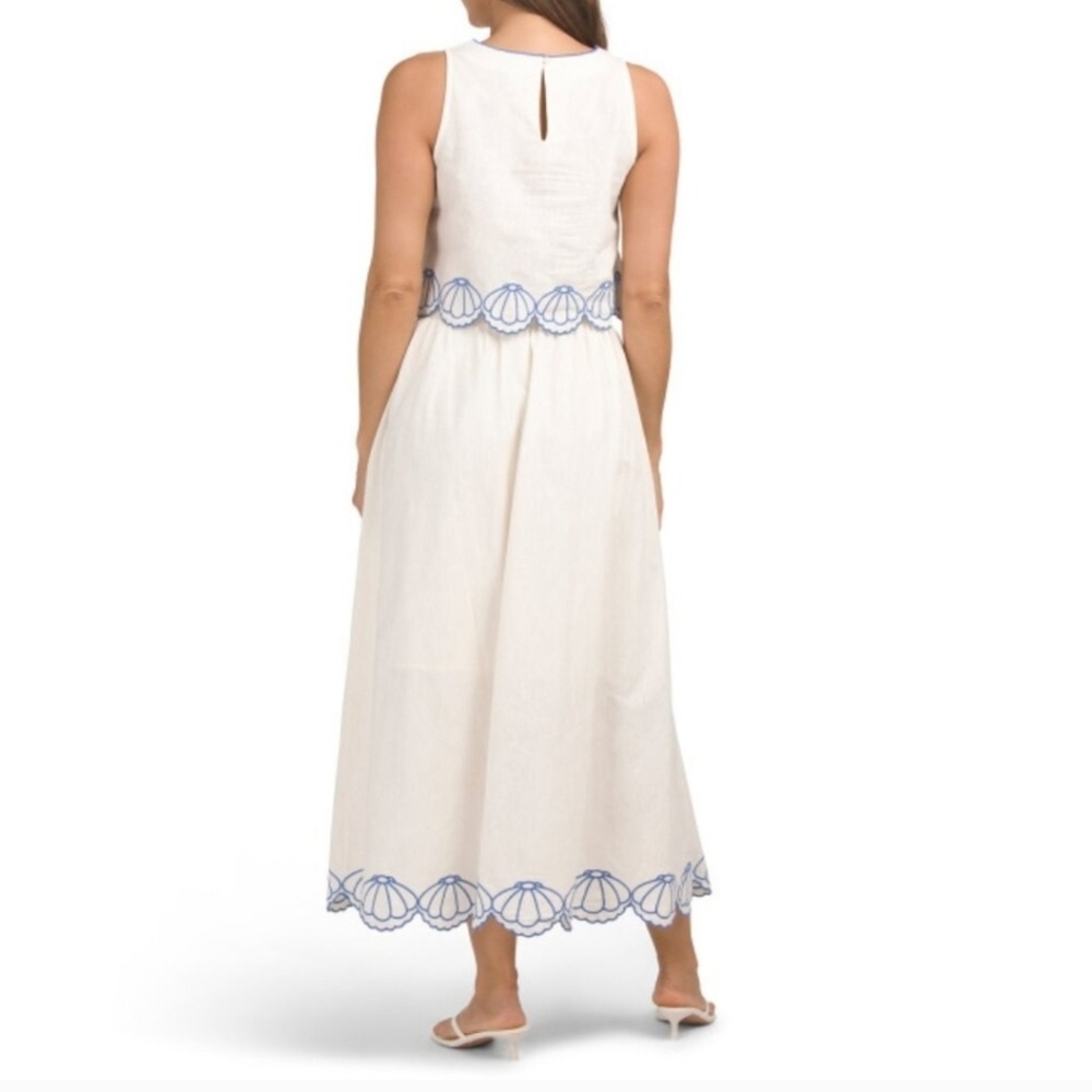 🤍▪️CALYPSO ST. BARTH▪️ White 2pc Linen Blend Embroidered Seashell Top Skirt Set - Picture 3 of 4